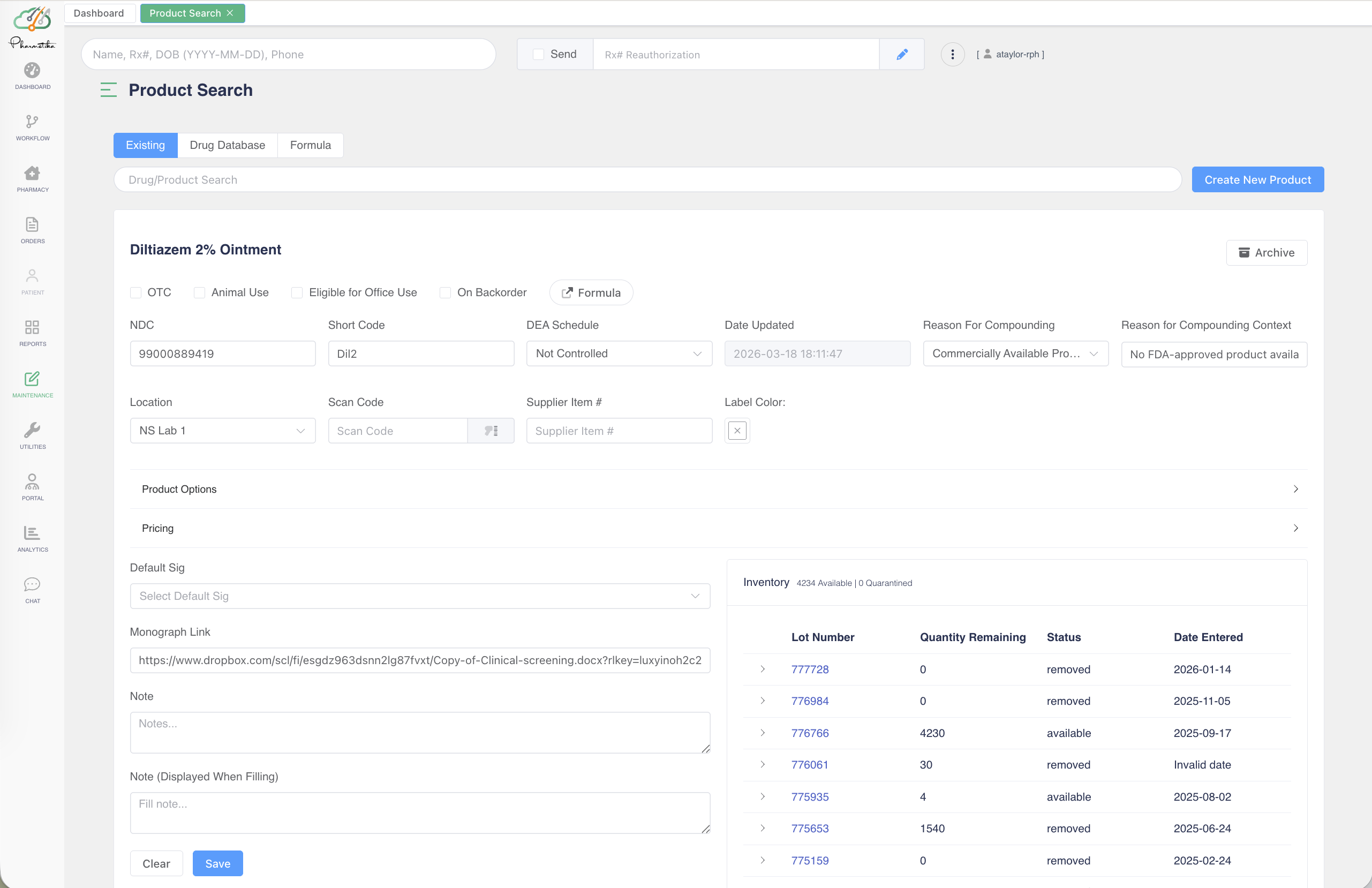 Pharmetika Product Search Interface