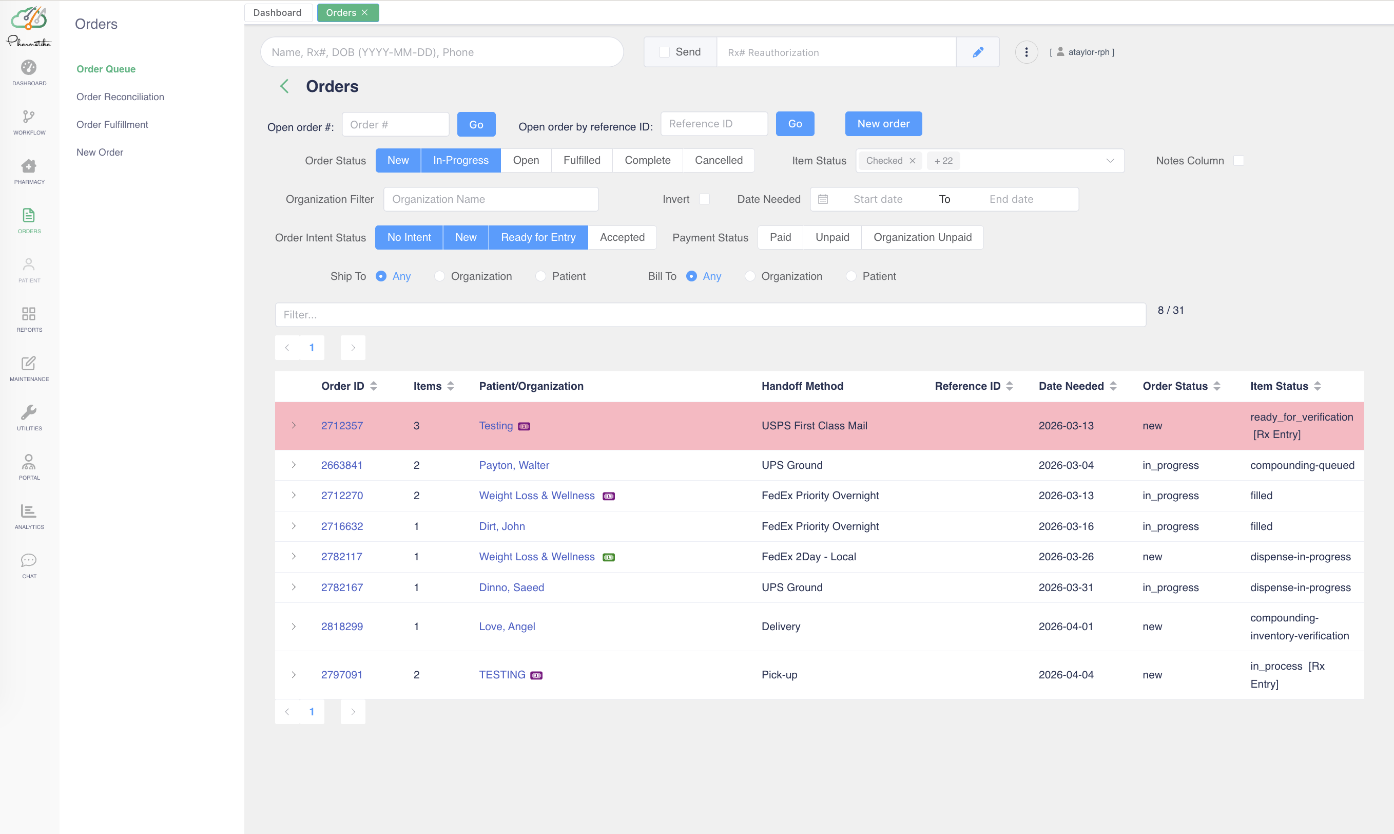 Pharmetika Orders Interface